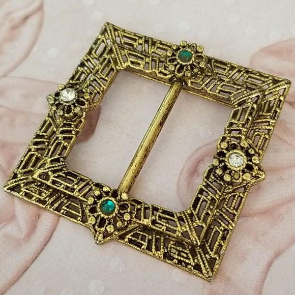 Vintage 1970s Ornate Gold Tone Scarf Clip Brooch - Picture 6 of 12